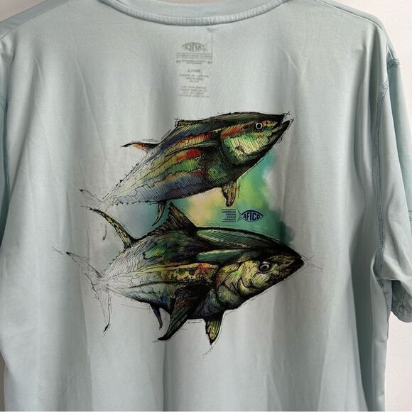 Afica Men's Size Small Short Sleeve Aqua Nylon Fish Tee - Picture 5 of 7